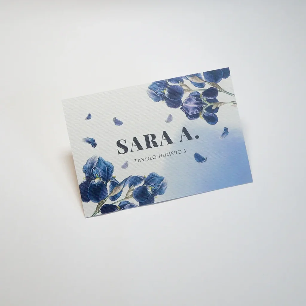 Stationery Iris - segnaposto con nome - grafica wedding - graficawedding.it