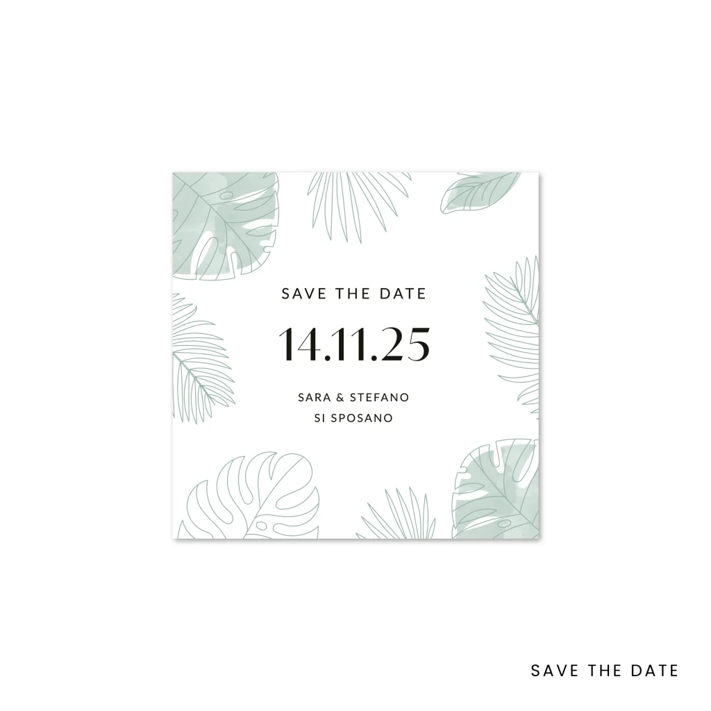 grafica wedding - save the date per matrimonio a tema tropici