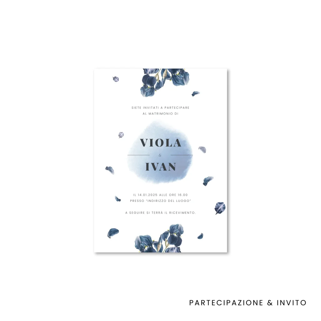 grafica wedding - partecipazione per matrimonio a tema iris blu