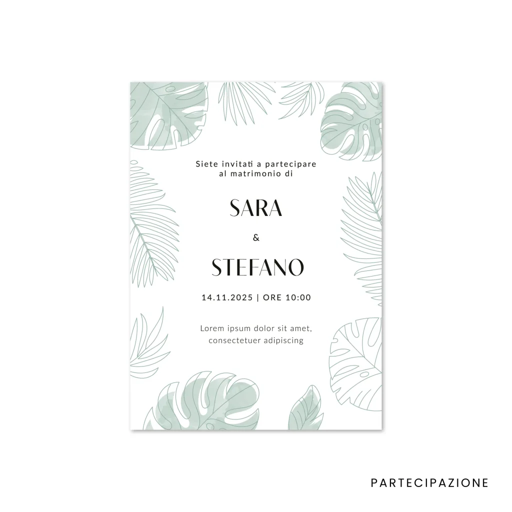 grafica wedding - partecipazione per matrimonio a tema tropici