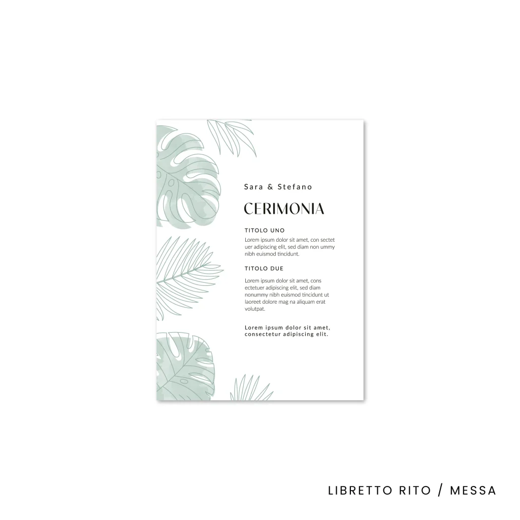 grafica wedding - libretto messa per matrimonio a tema tropici