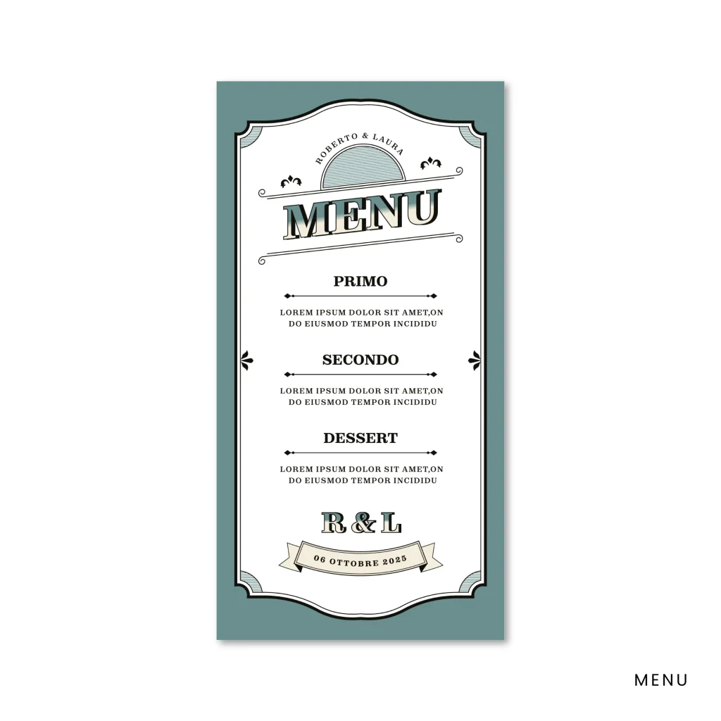 grafica wedding - menu per matrimonio a tema vintage