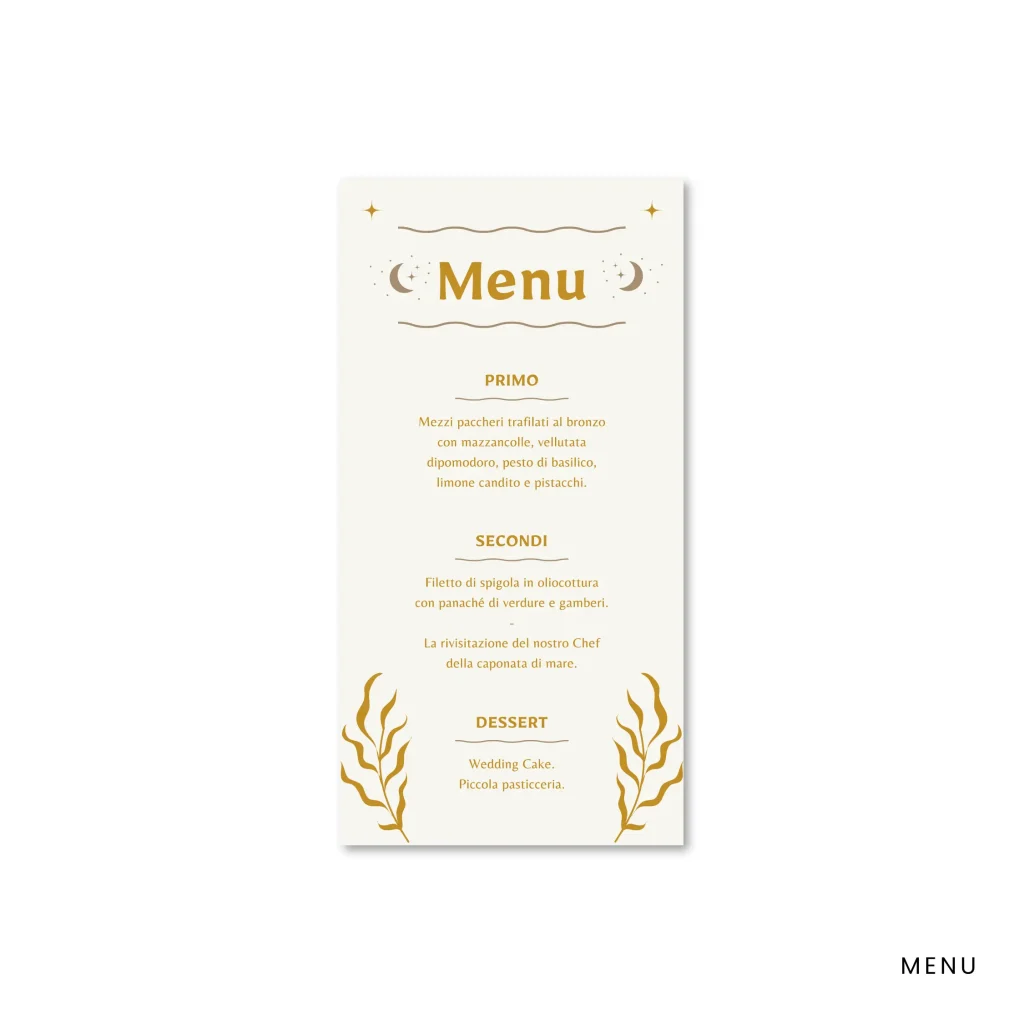 grafica wedding - menu per matrimonio a tema boho chic