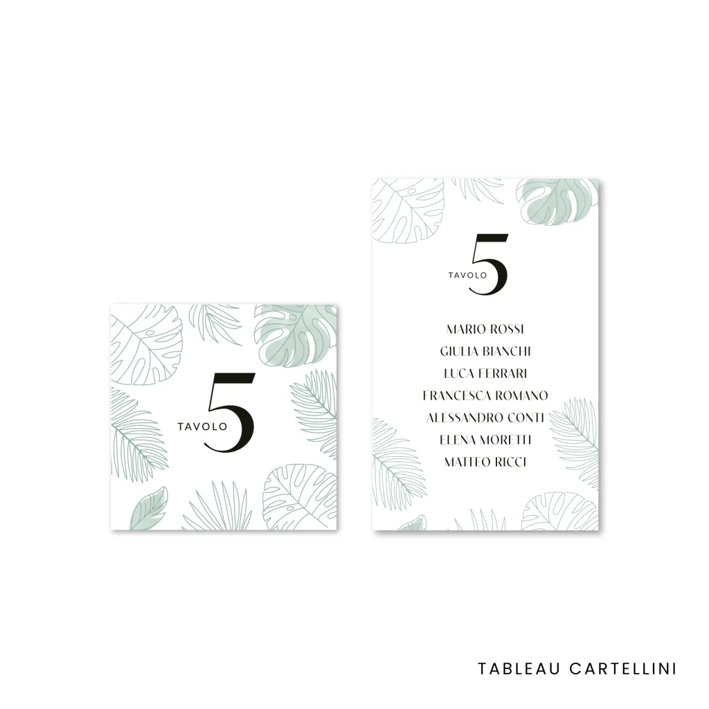 grafica wedding - tableau de mariage e segnatavolo per matrimonio a tema tropici