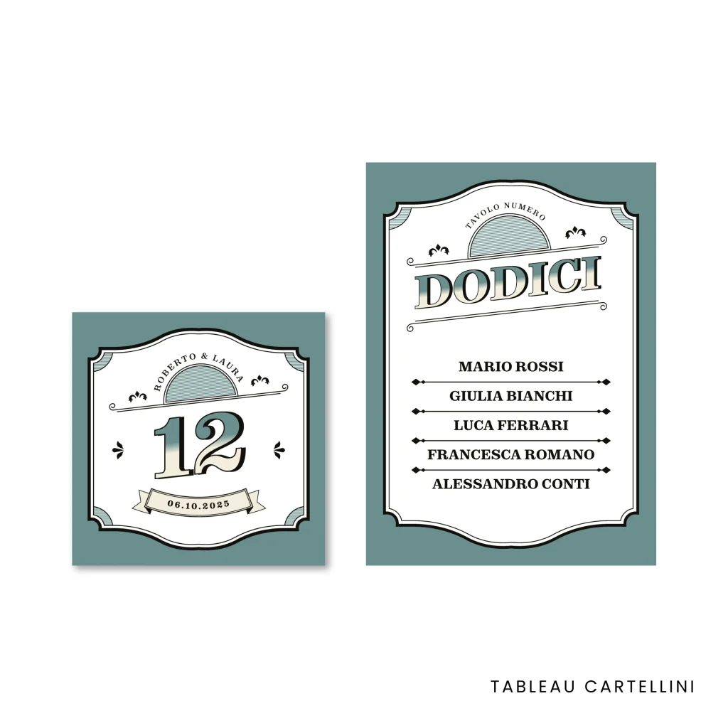 grafica wedding - tableau de mariage e segnatavolo per matrimonio a tema vintage