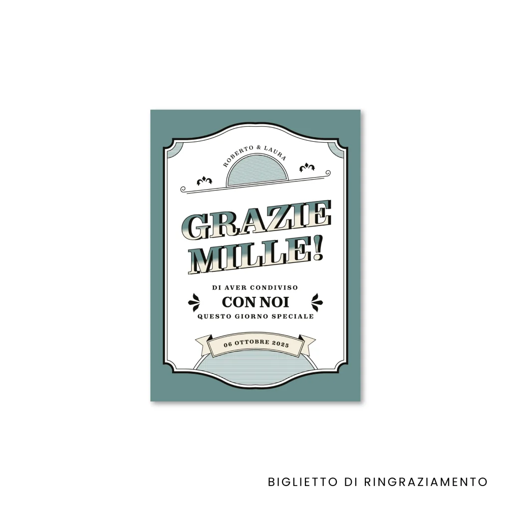grafica wedding - biglietto di ringraziamento per matrimonio a tema vintage