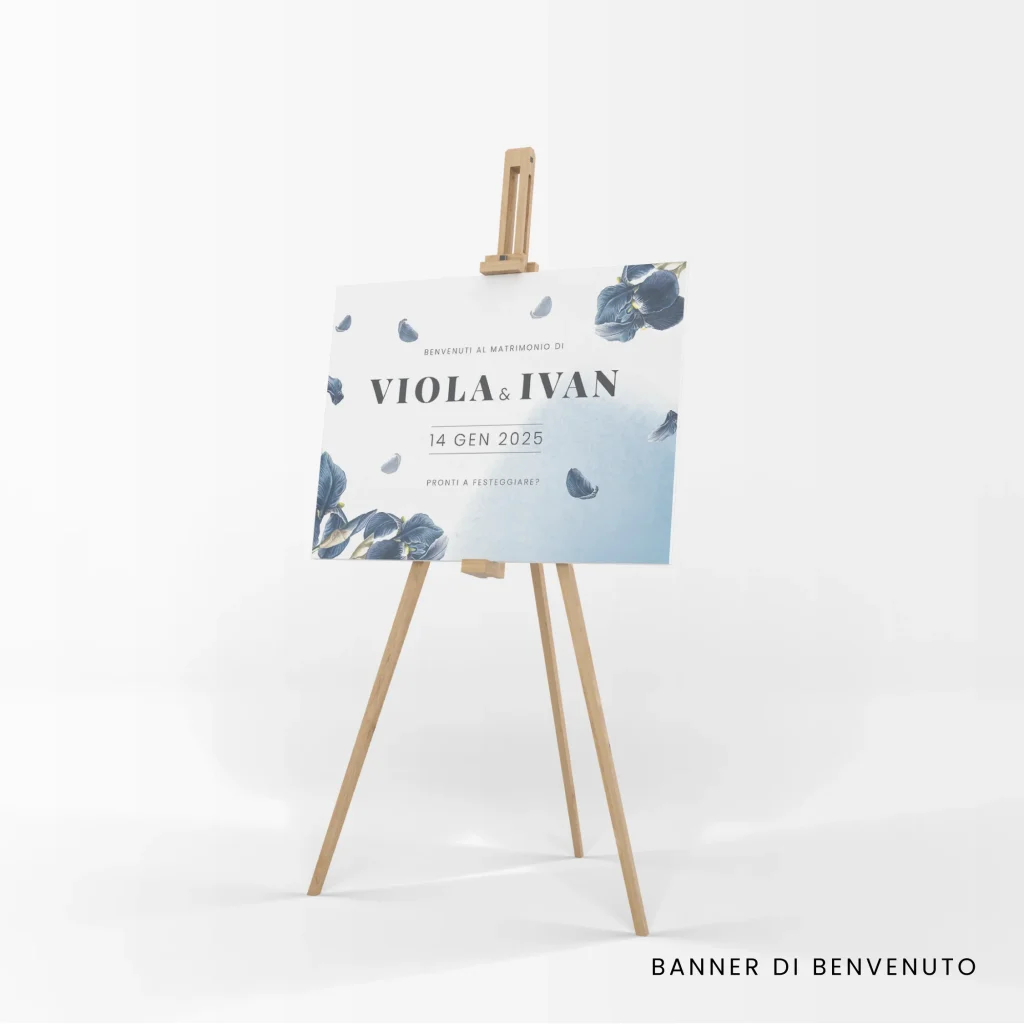 grafica wedding - welcome banner per matrimonio a tema iris blu