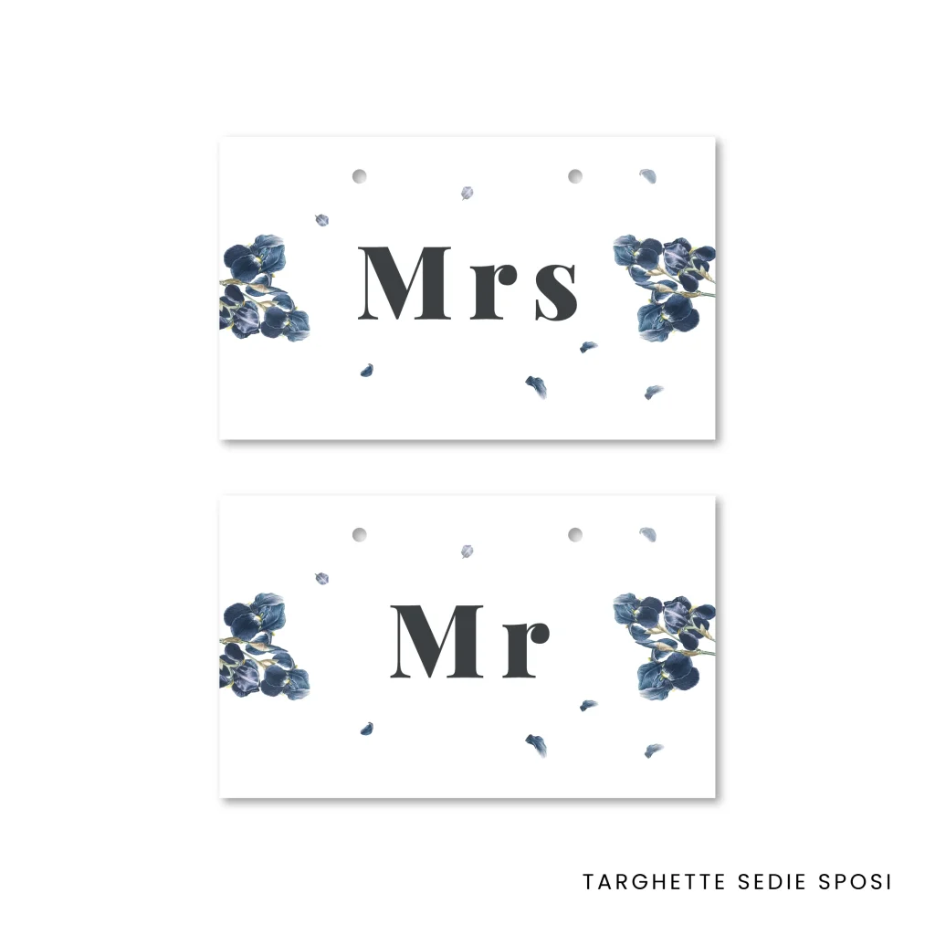 grafica wedding - targette mrs e mr per matrimonio a tema iris blu