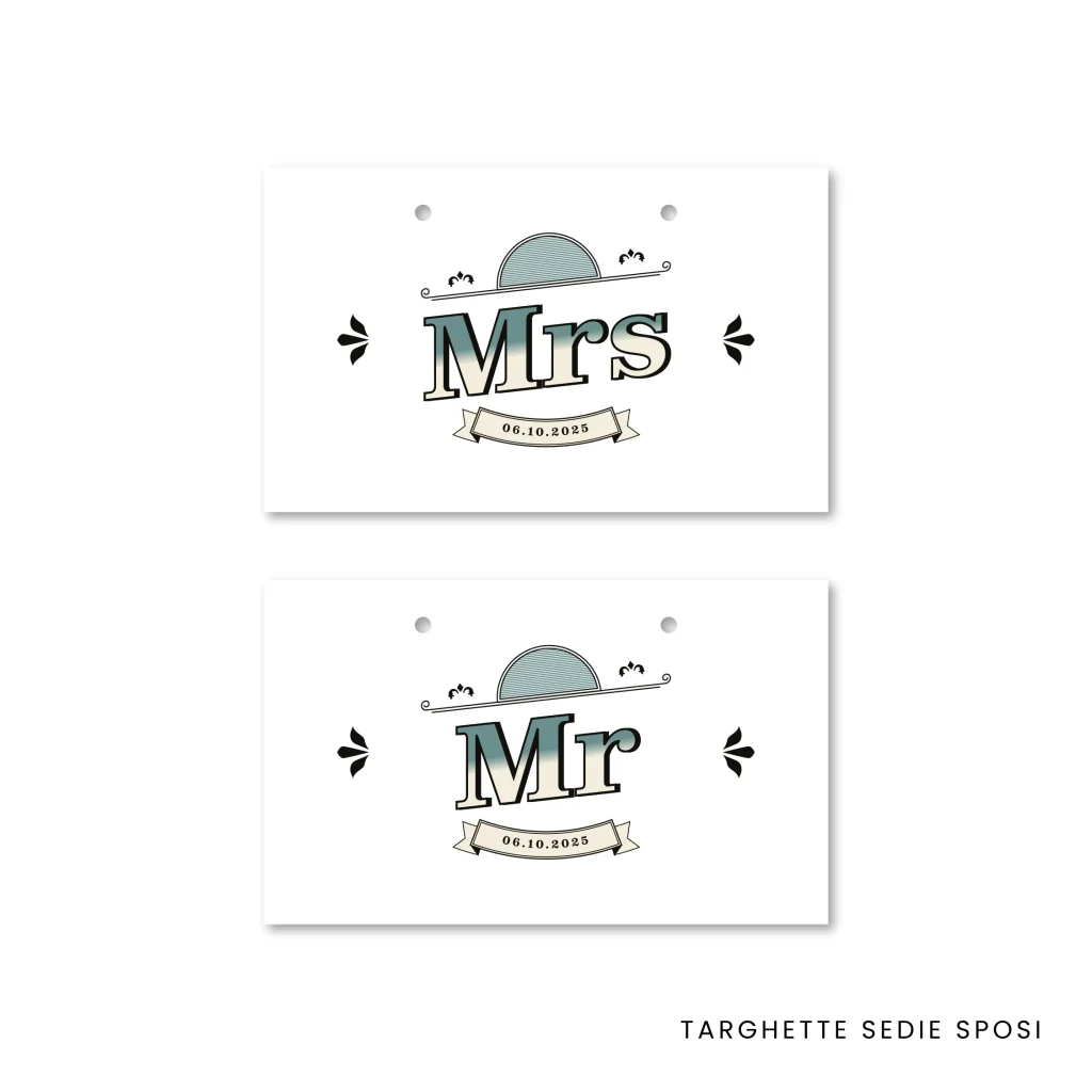 grafica wedding - targhe sedie mrs e mr per matrimonio a tema vintage