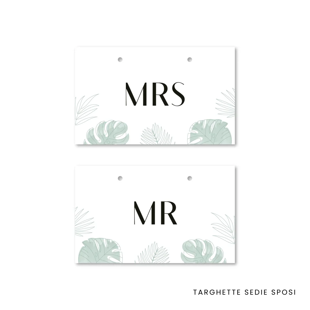 grafica wedding - targhette sedie per matrimonio a tema tropici