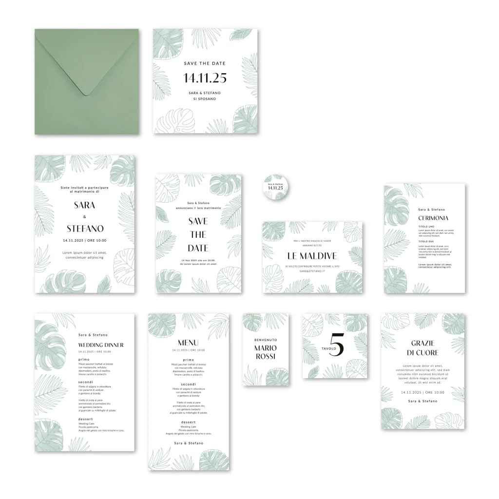 grafica wedding - coordinato per matrimonio a tema tropici