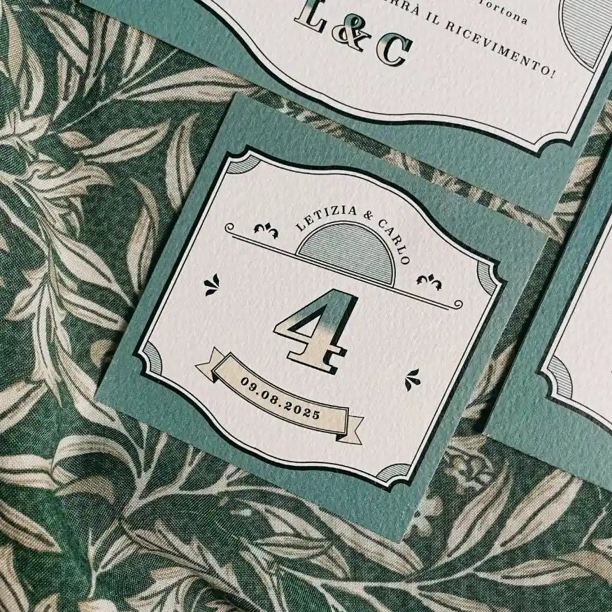 grafica wedding - segnatavolo con numero per matrimonio a tema vintage