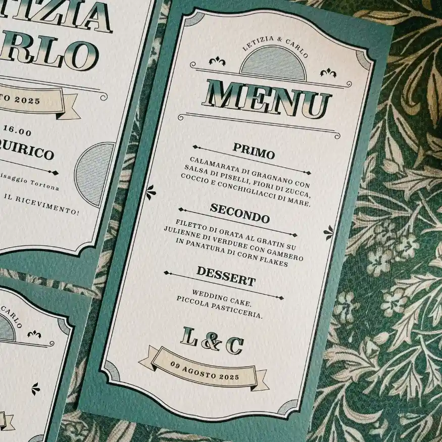 grafica wedding - menu per matrimonio a tema vintage