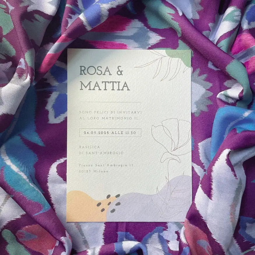 grafica wedding - coordinato per matrimonio a tema astratto color pastello - partecipazione