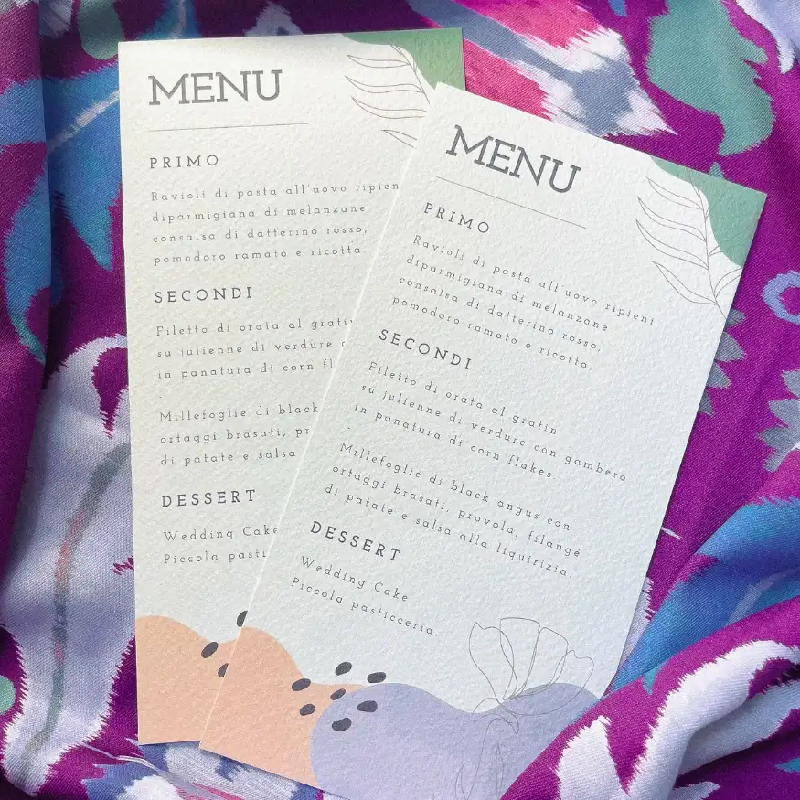 grafica wedding - coordinato per matrimonio a tema astratto color pastello - menu