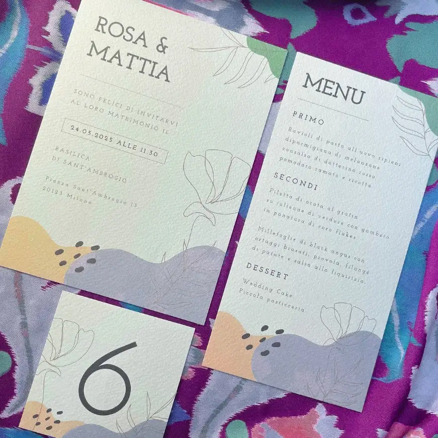 grafica wedding - coordinato per matrimonio a tema astratto color pastello