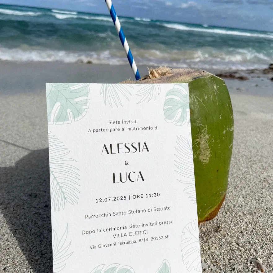 grafica wedding - partecipazione per matrimonio a tema tropici
