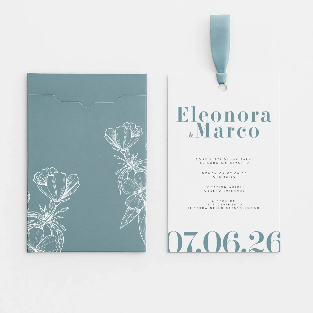 grafica wedding - partecipazione tasca azzurra