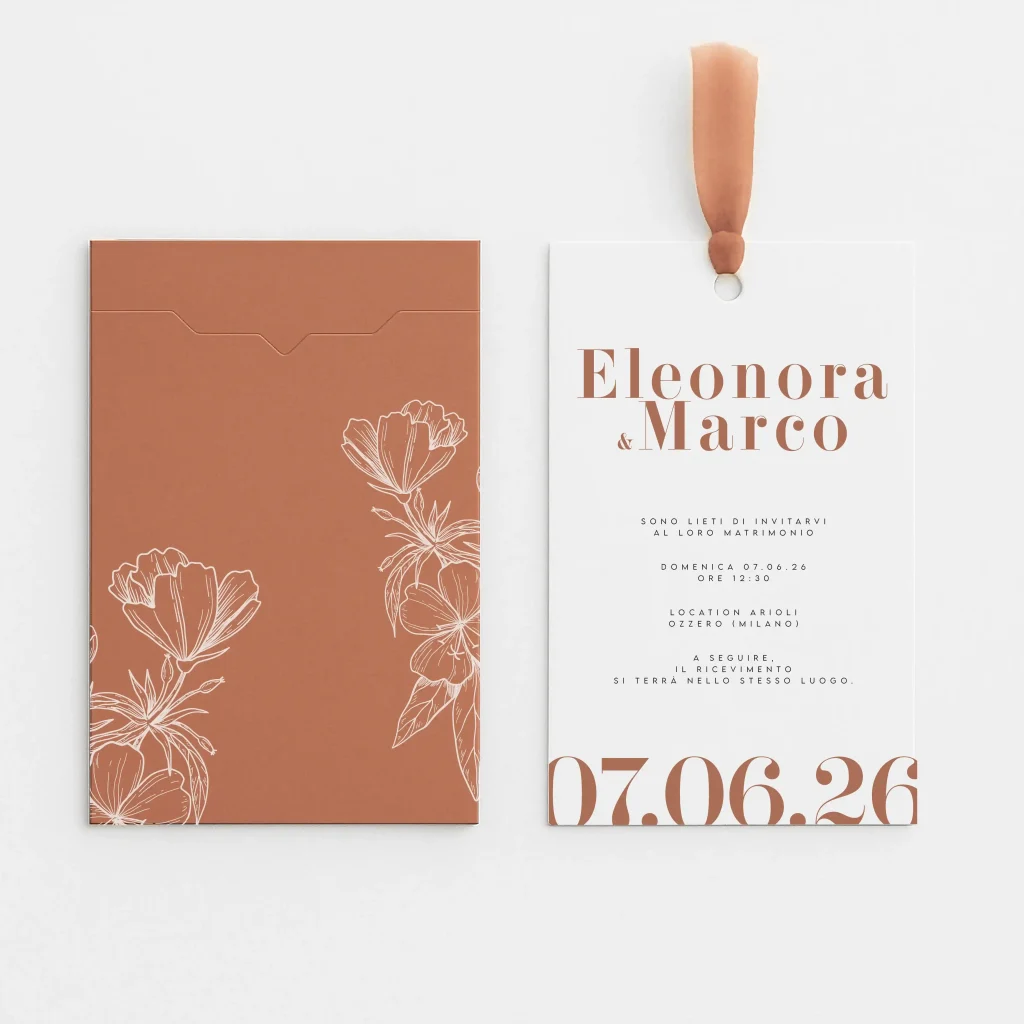 grafica wedding - partecipazione tasca marrone mattone