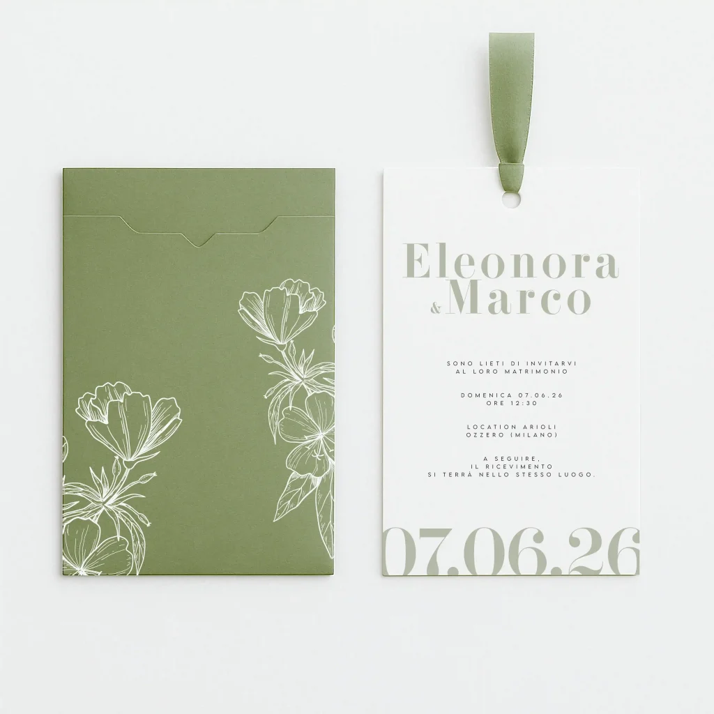 grafica wedding - partecipazione tasca verde