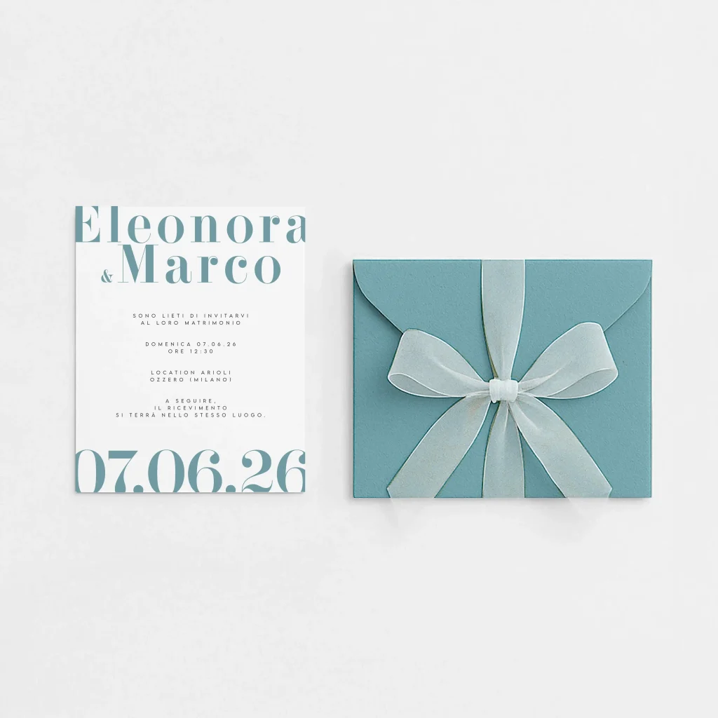 grafica wedding - partecipazione tradizionale azzurro con busta