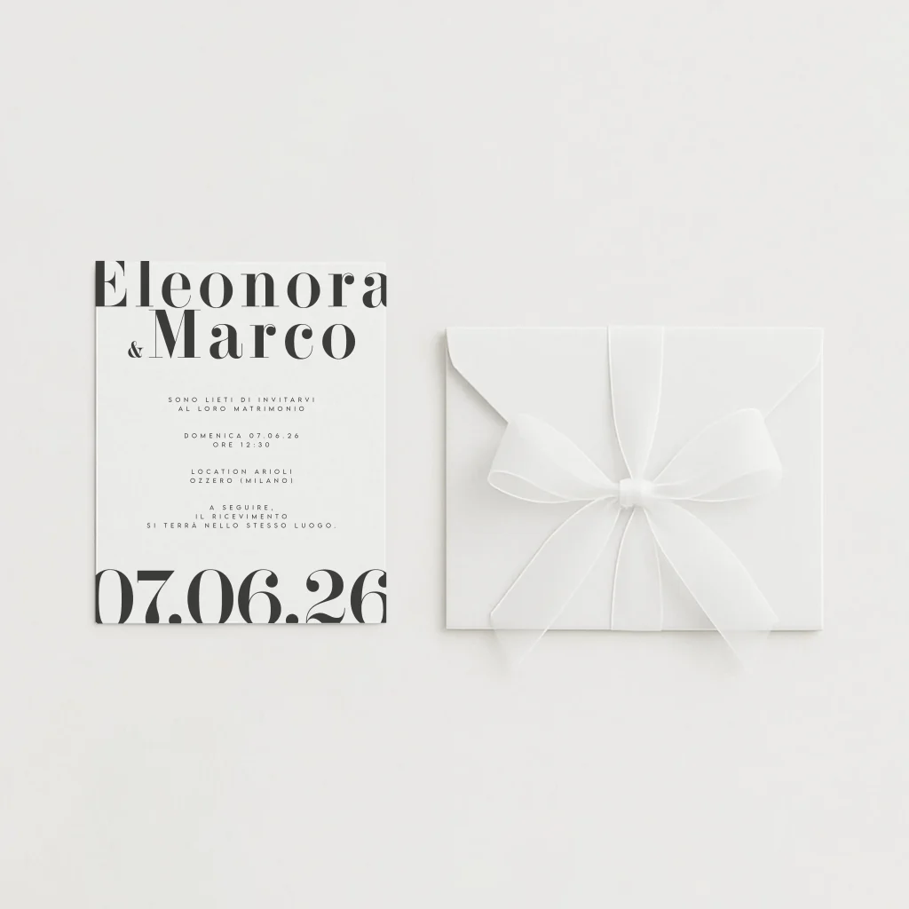 grafica wedding - partecipazione tradizionale bianco con busta