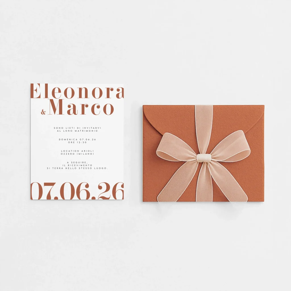 grafica wedding - partecipazione tradizionale mattone marrone con busta