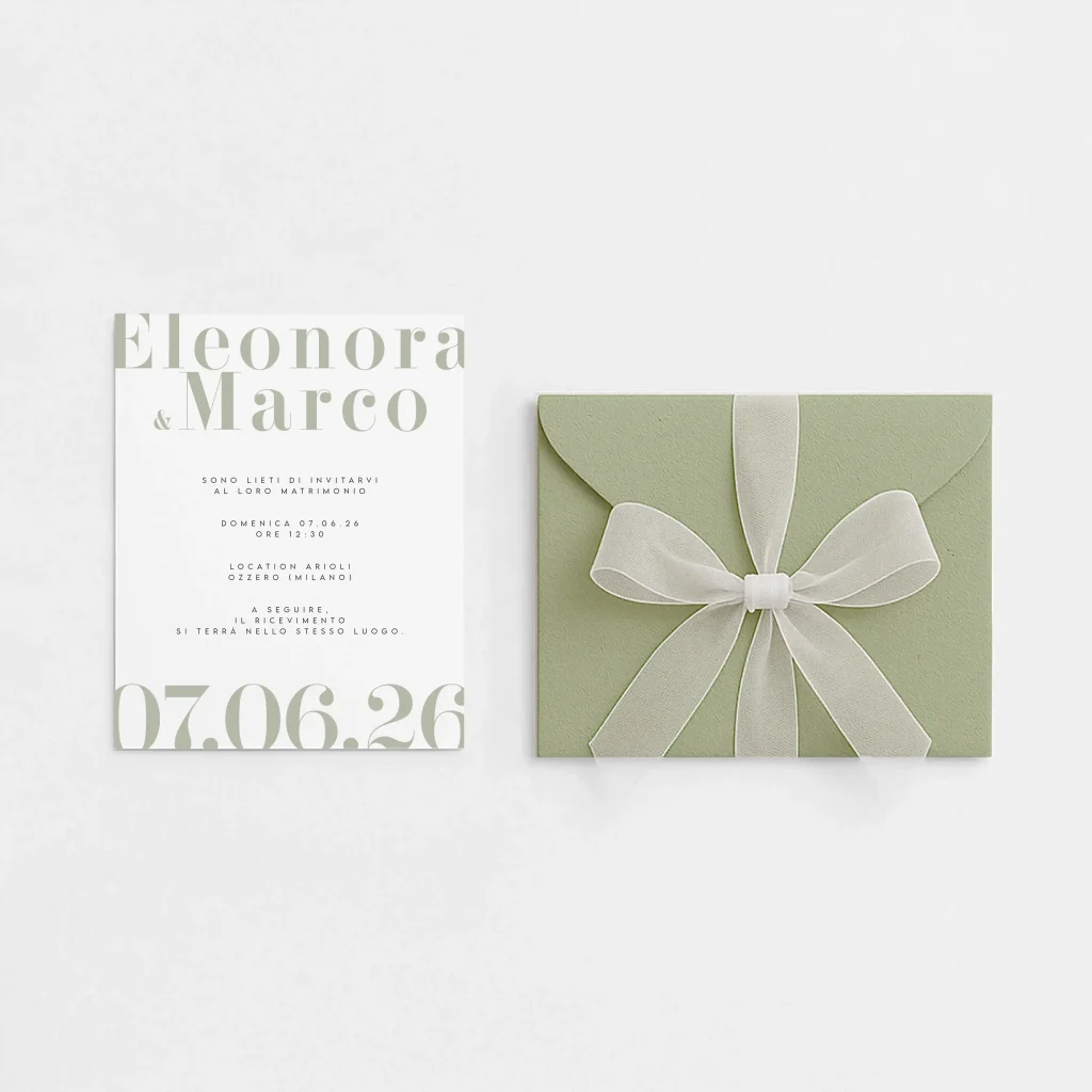grafica wedding - partecipazione tradizionale verde con busta