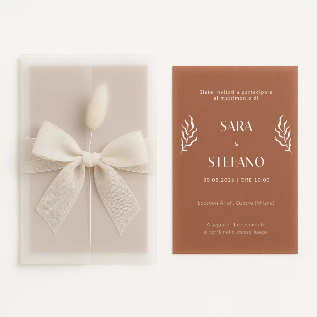 grafica wedding - partecipazione velo mattone