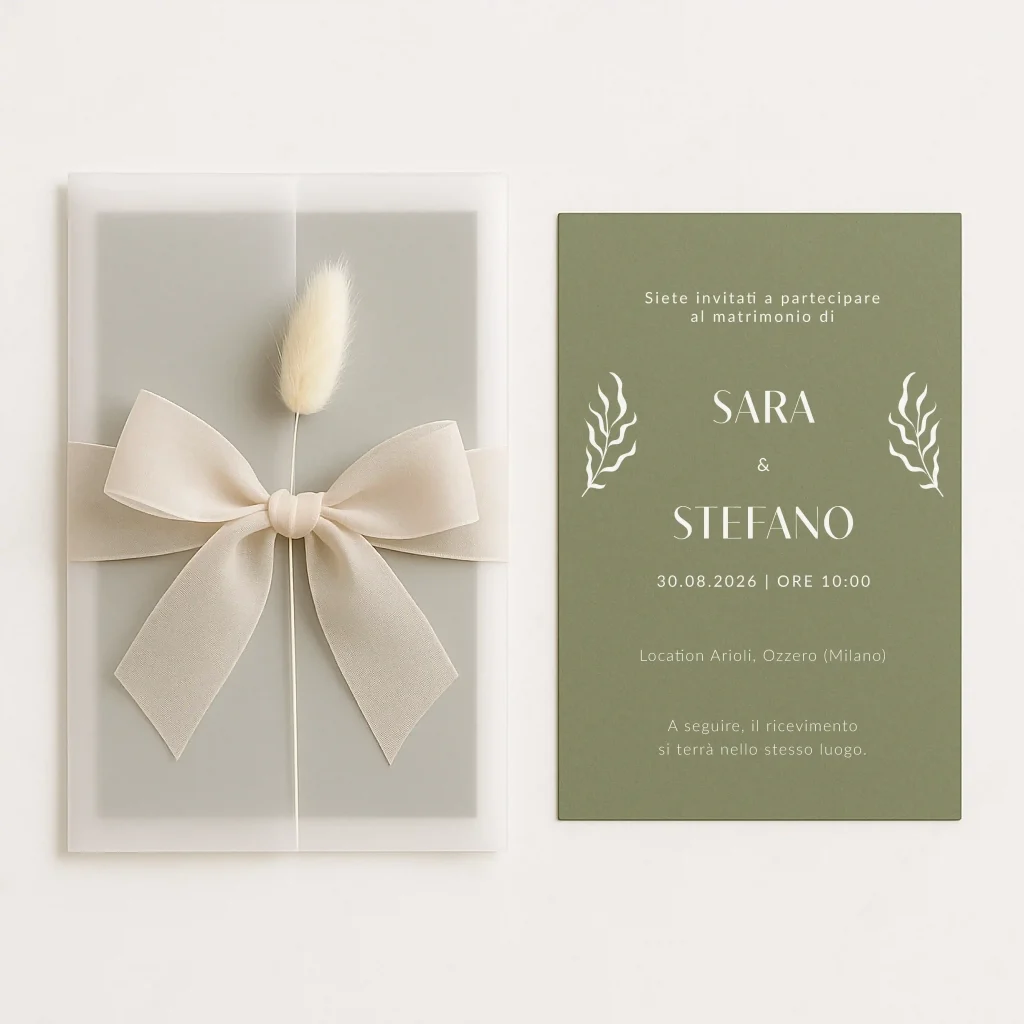 grafica wedding - partecipazione velo verde