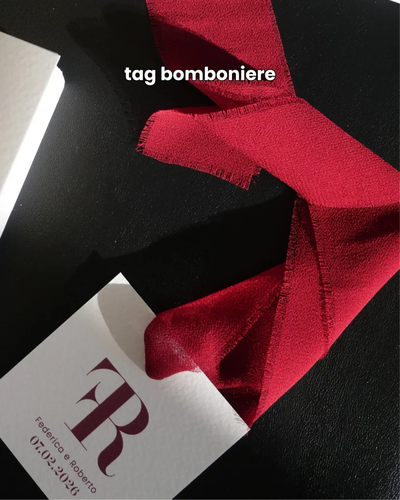 tag bomboniere per matrimonio rosso/bordeaux - grafica wedding