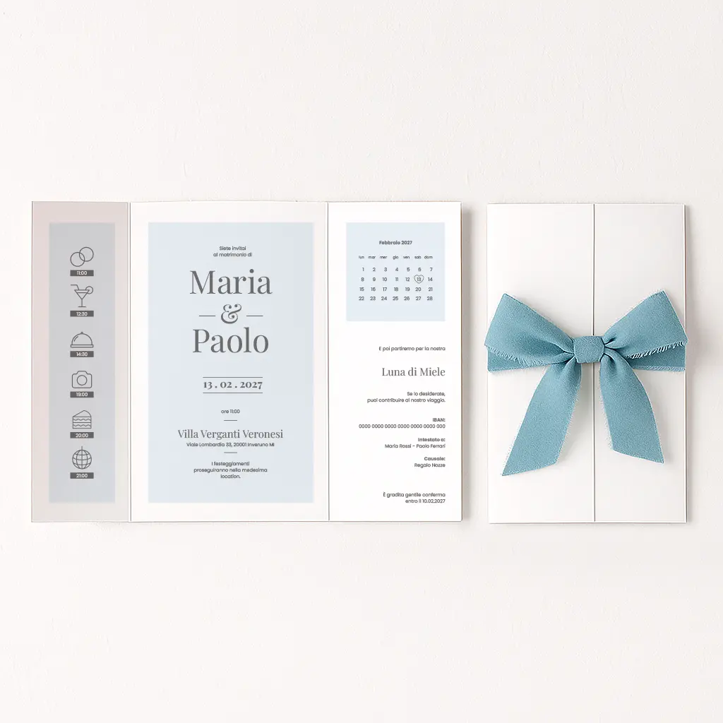 partecipazione di nozze editoriale azzurro - Grafica Wedding