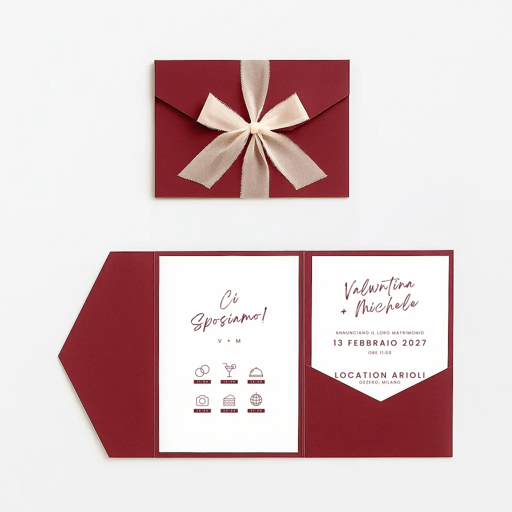 Partecipazioni di nozze pocket - bordeaux - Grafica Wedding