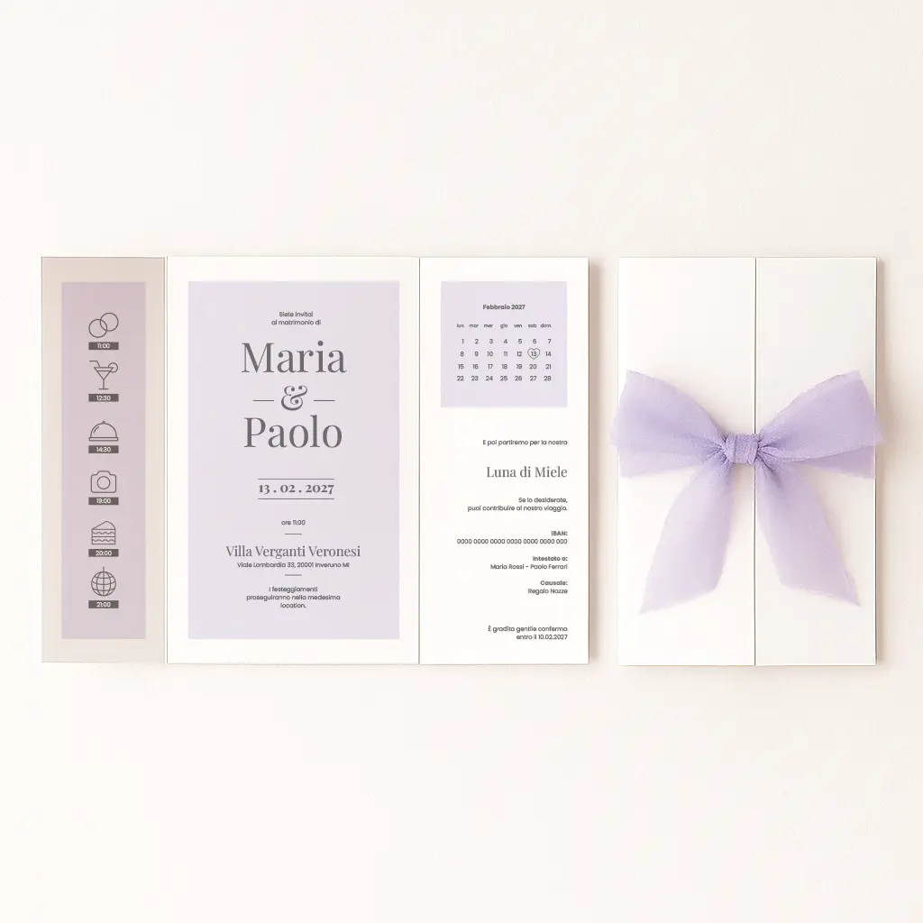 partecipazione di nozze editoriale lilla
