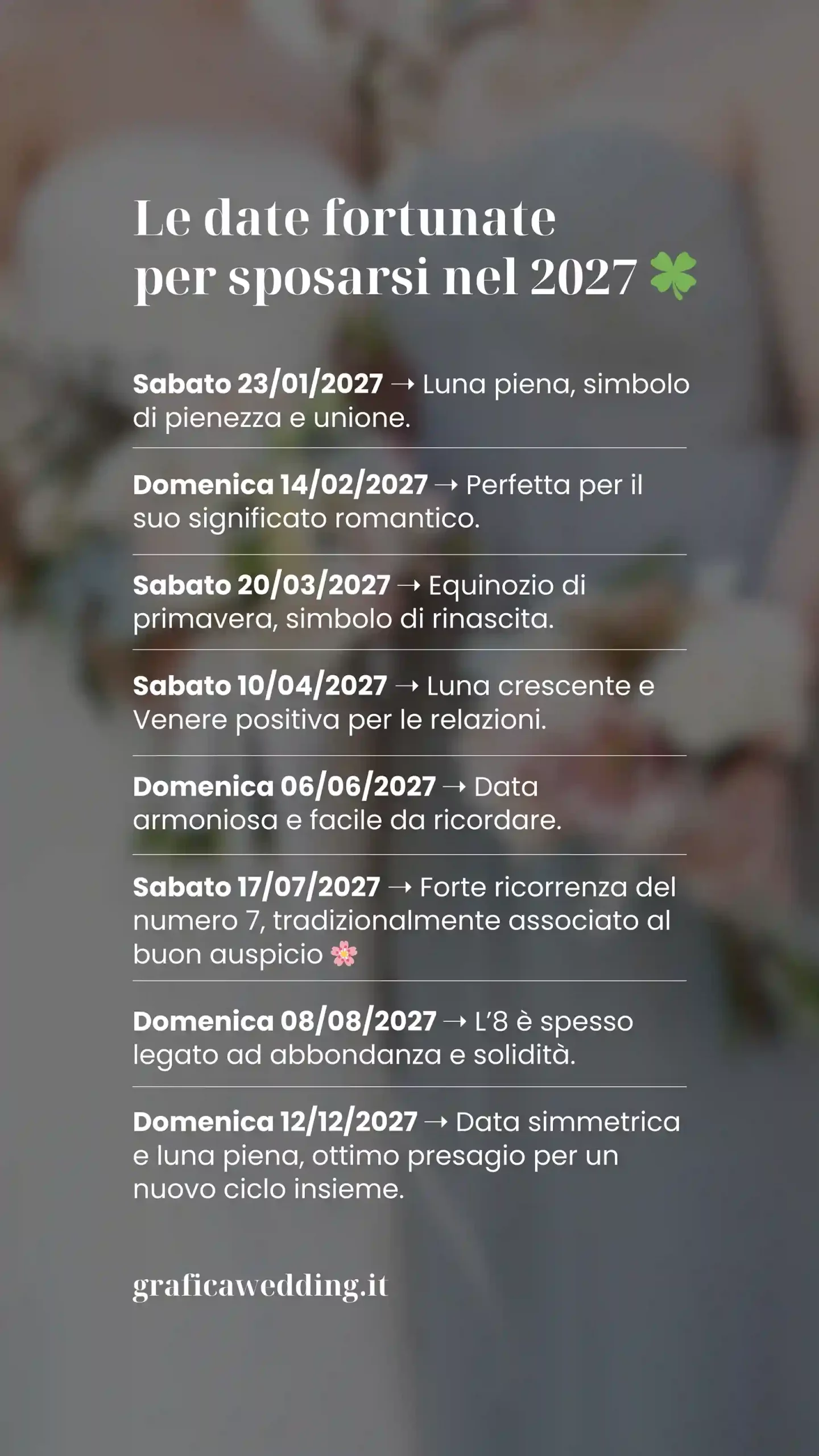 Le date fortunate per sposarsi nel 2027 🍀
