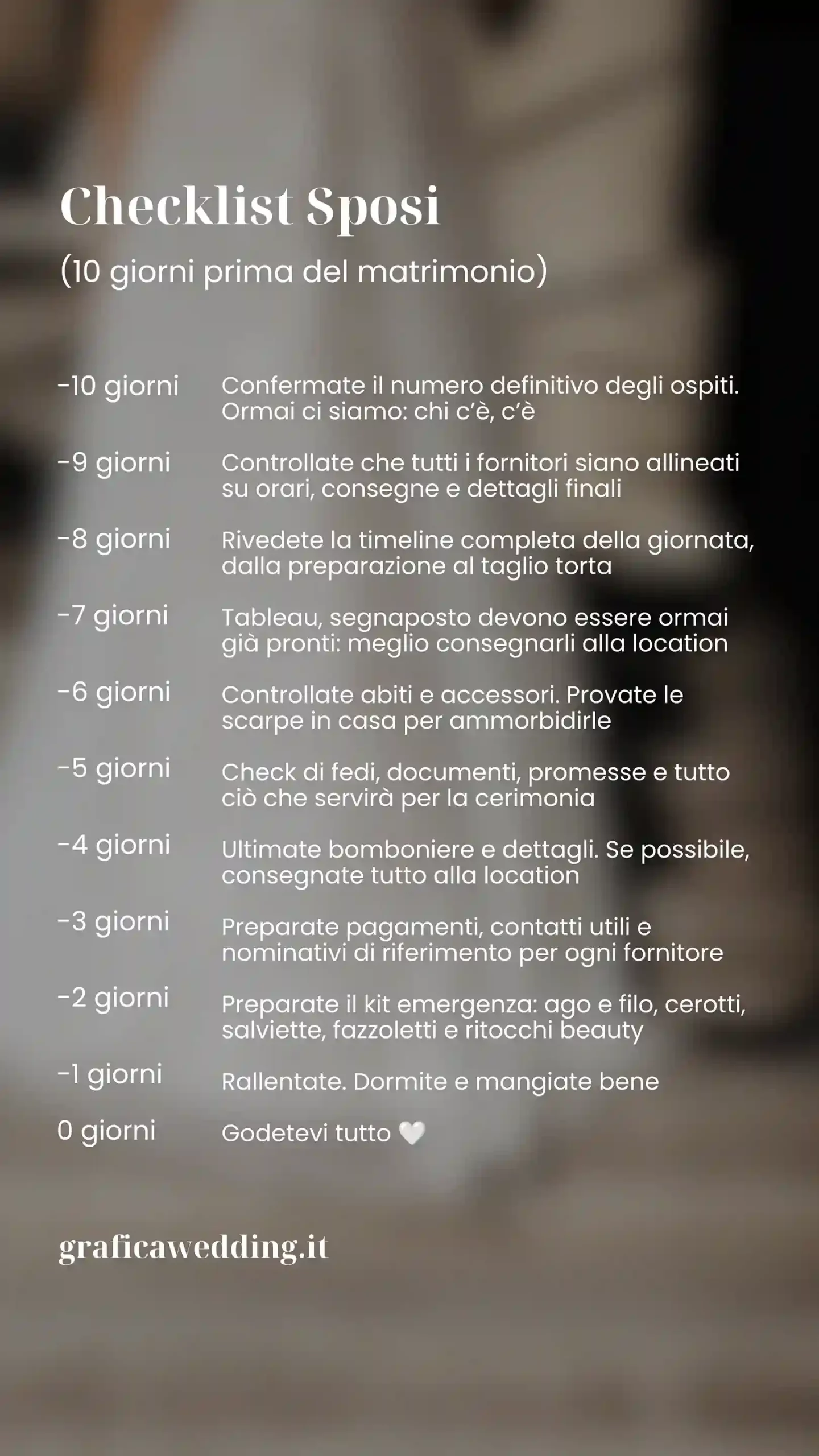 Checklist sposi: cosa fare 10 giorni prima del matrimonio