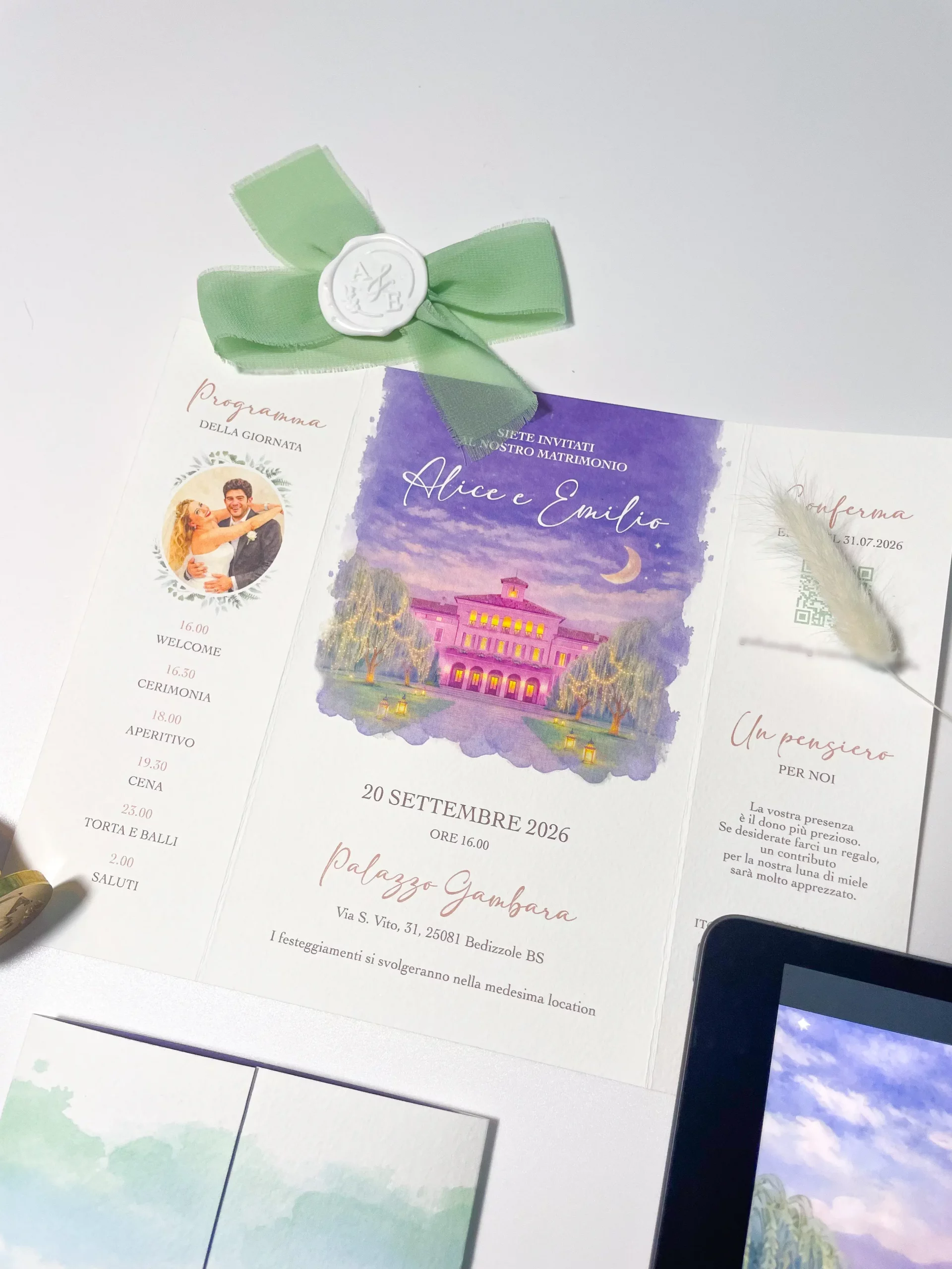 Partecipazioni matrimonio con illustrazione della location - grafica wedding