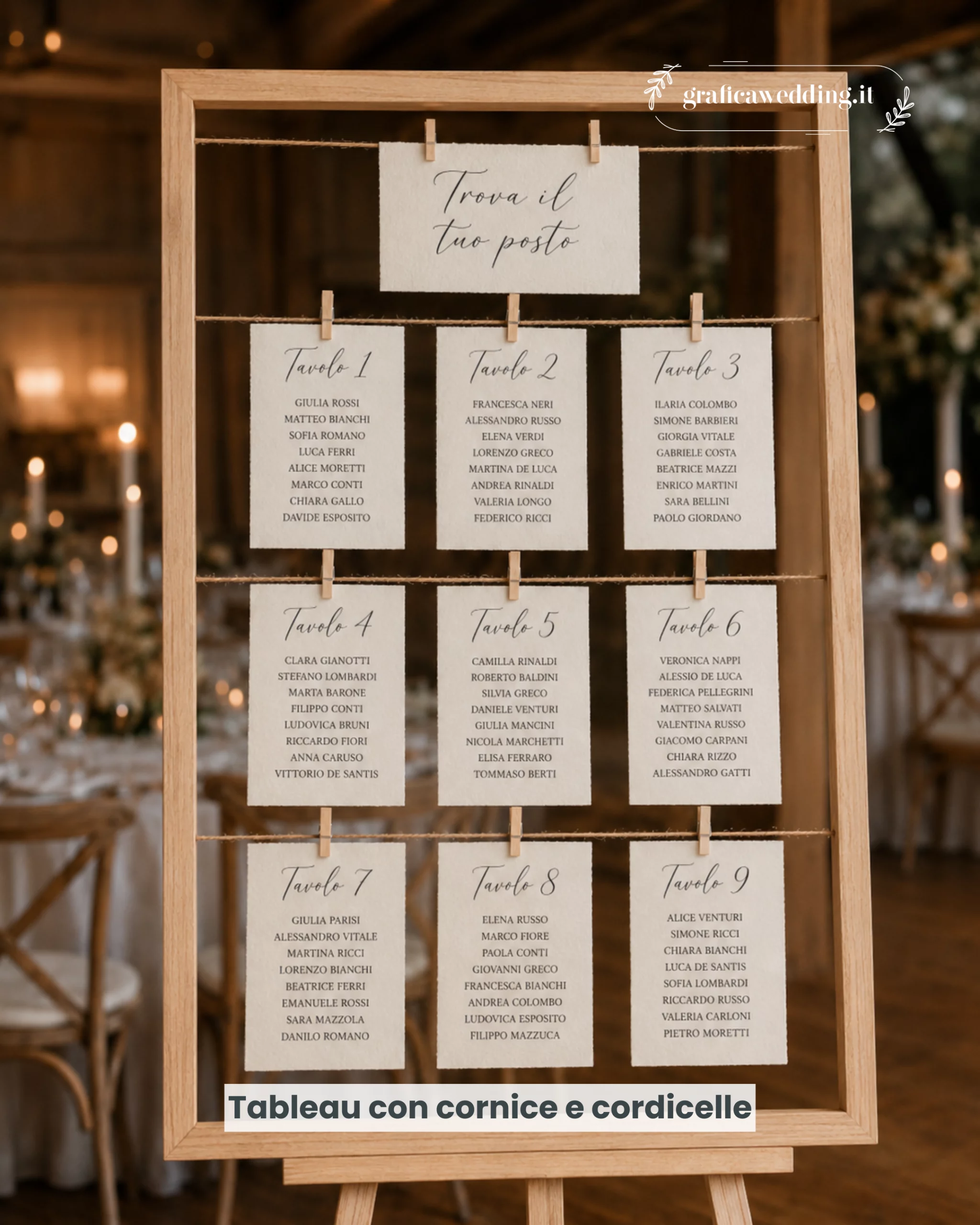 Tableau de Mariage con cornice e cordicelle - grafica wedding
