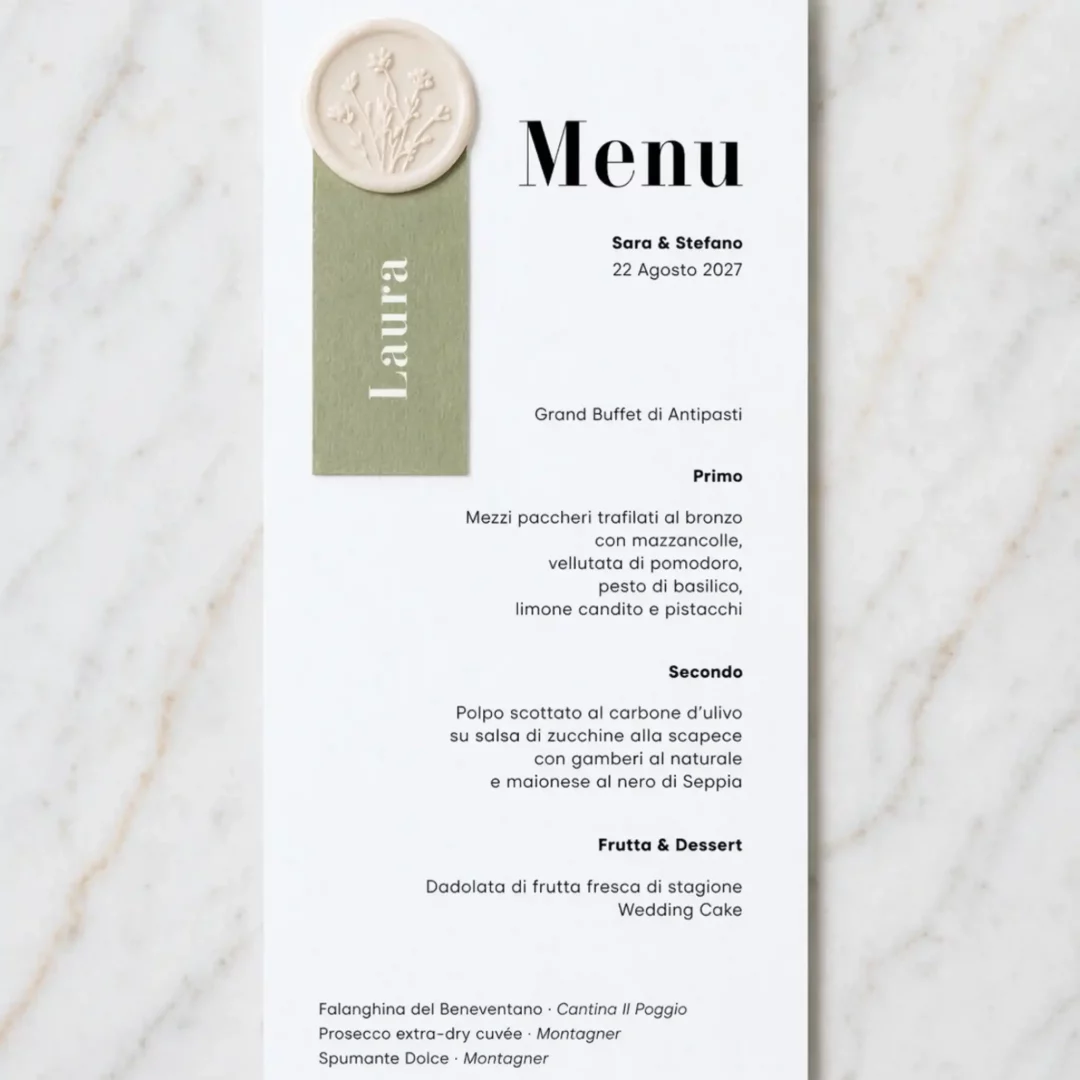 Menu matrimonio e segnaposto con ceralacca - grafica wedding