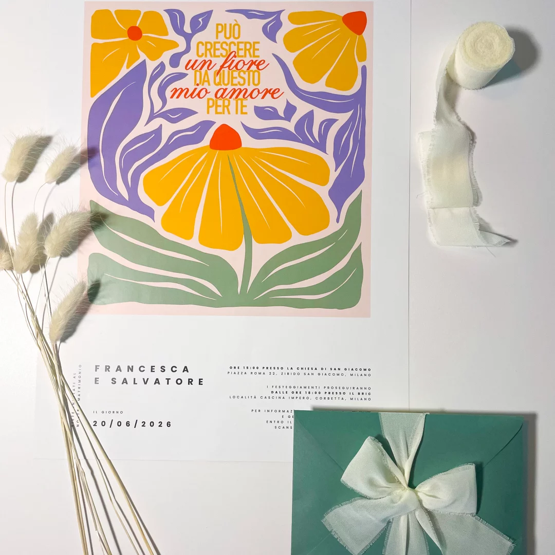 Partecipazione modello Poster con illustrazione - grafica wedding