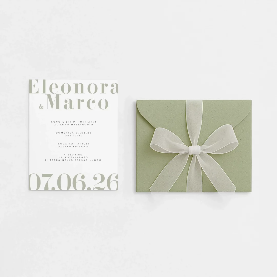 grafica wedding - partecipazione tradizionale verde con busta